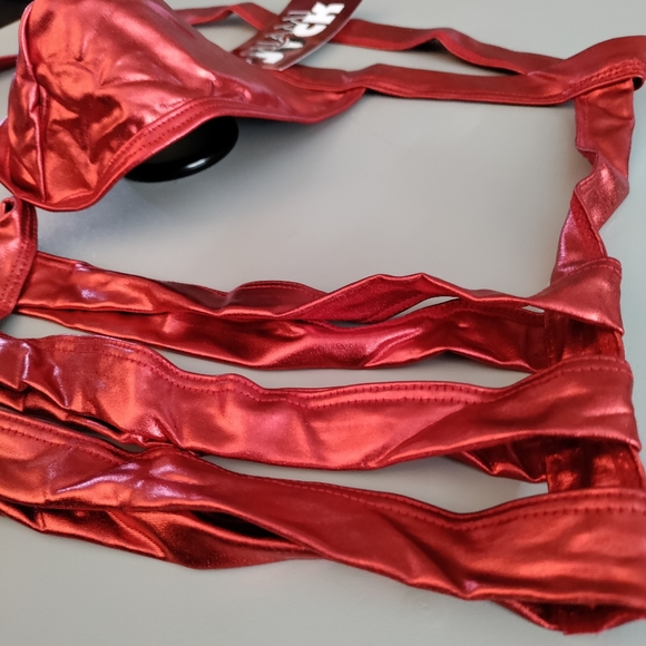 Miami Jock Small jockstrap cage straptrunk fetish shiny erotic red metallic NWT - Picture 9 of 15